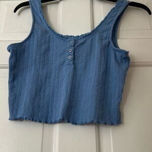 Blue Sleeveless Ribbed Crop Top